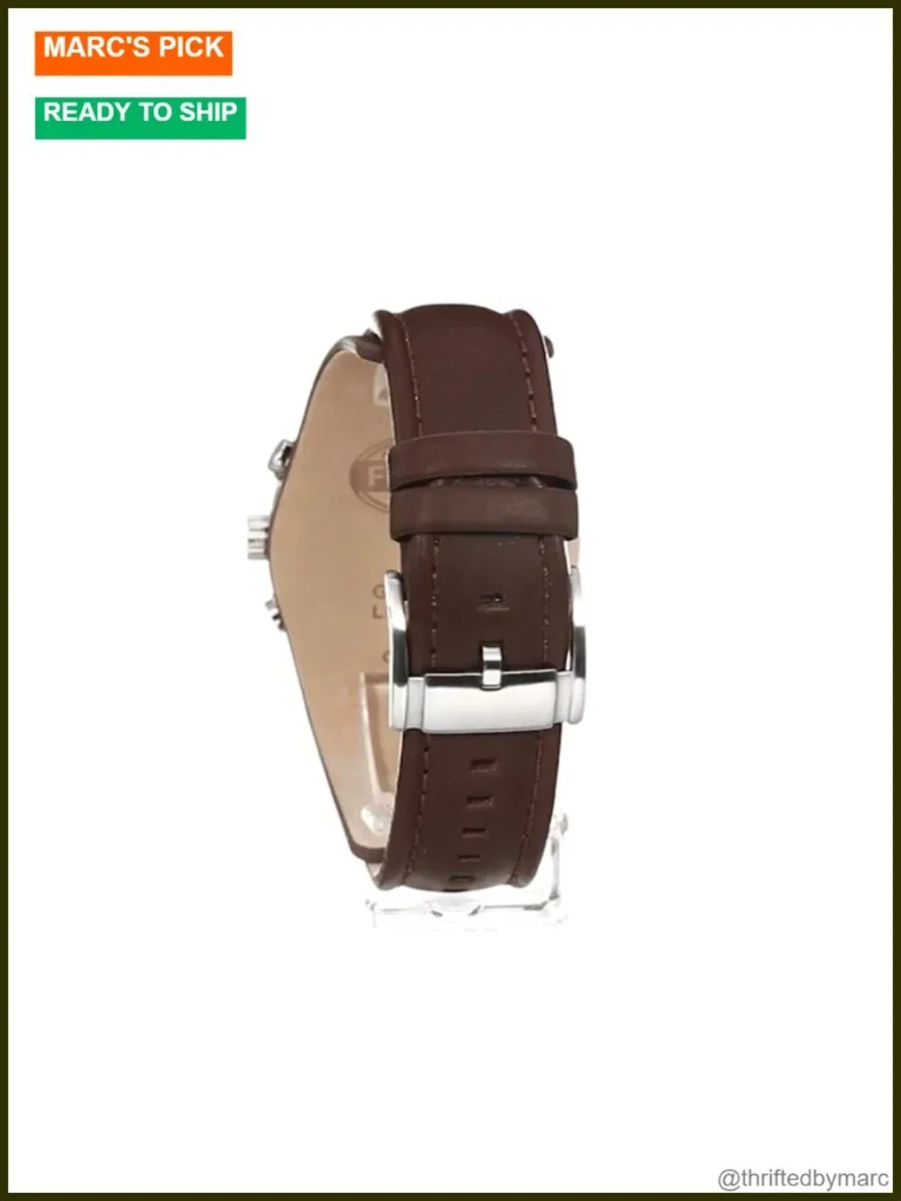 Men's Chronograph Quartz Watch Stainless Steel Case Leather Band